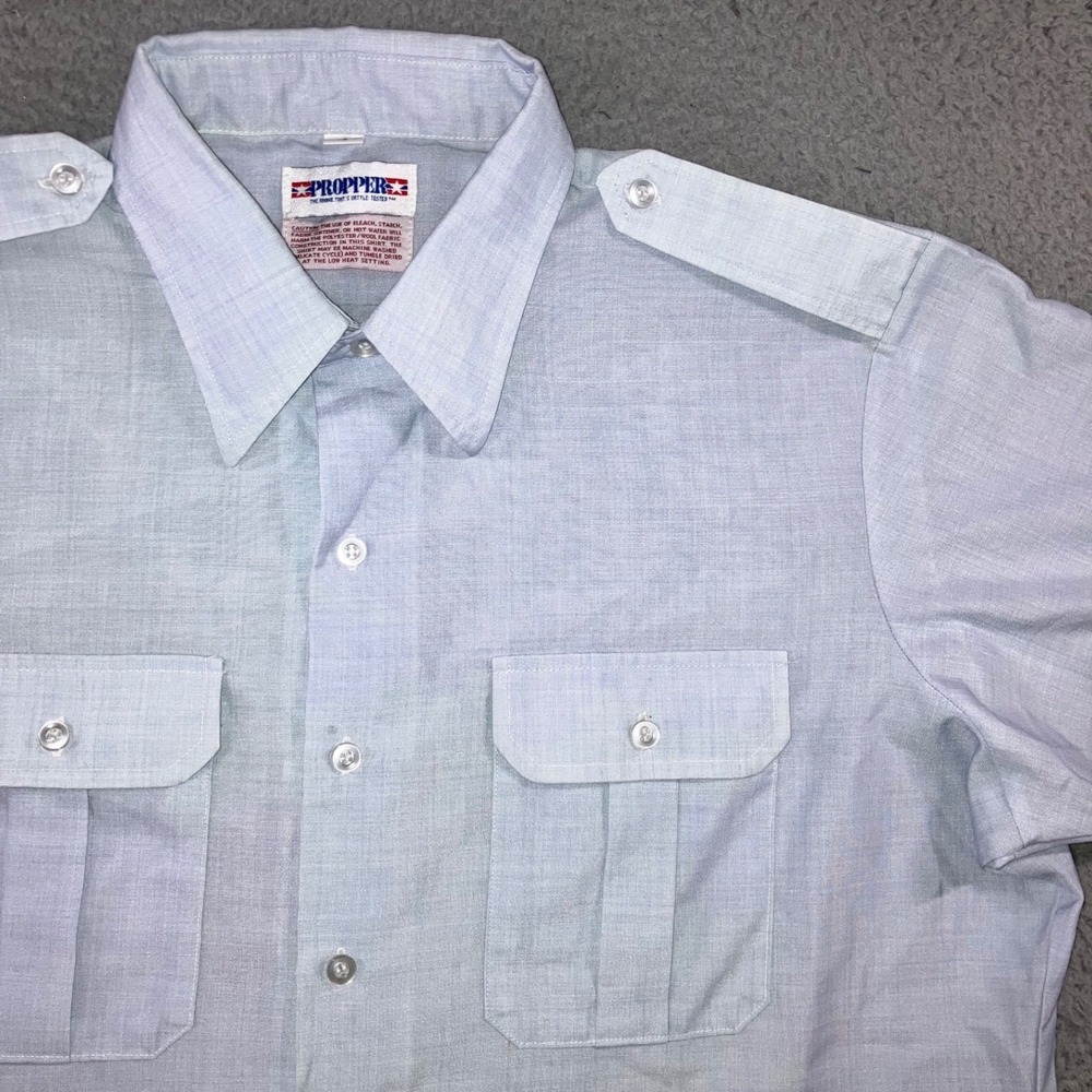 VTG 90s Propper‎ Uniform Shirt Men 2XL Light Blue S/S Epaulets Tactical Workwear